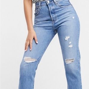 Levi’s 501 High Rise Rip Knee Straight Jeans